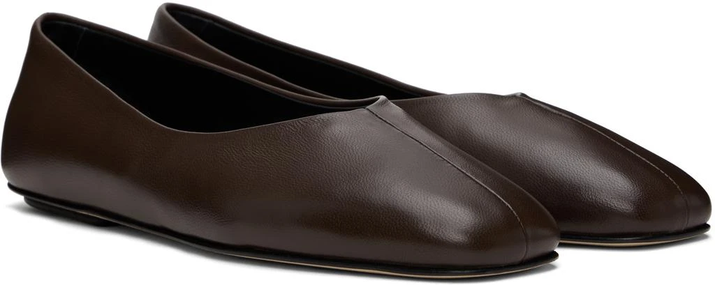 LEGRES Brown Nappa Leather Ballerina Flats 4