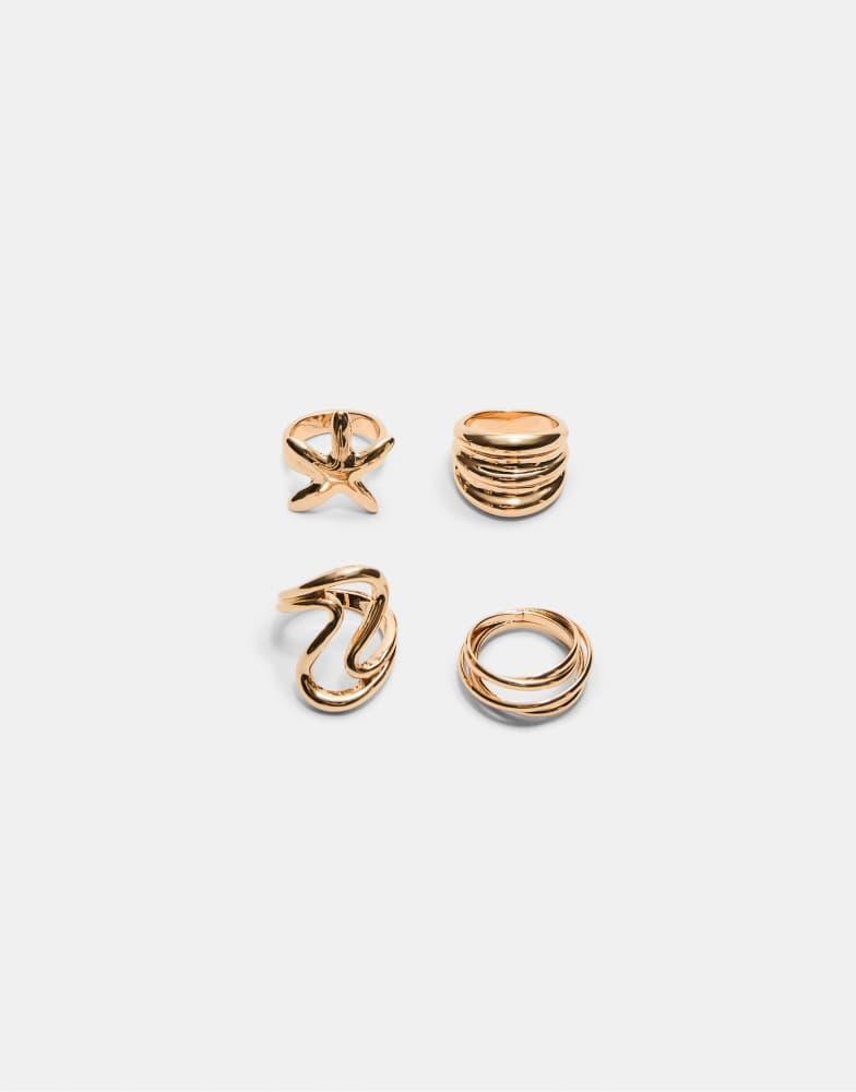 Stradivarius Stradivarius set of 4 star rings in gold