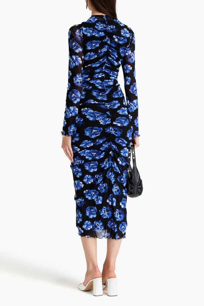 DIANE VON FURSTENBERG Alabama ruched floral-print stretch-mesh midi dress 3