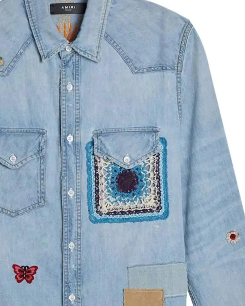 AMIRI Women
s Crochet And Patch Denim Shirt In Sky Indigo 2