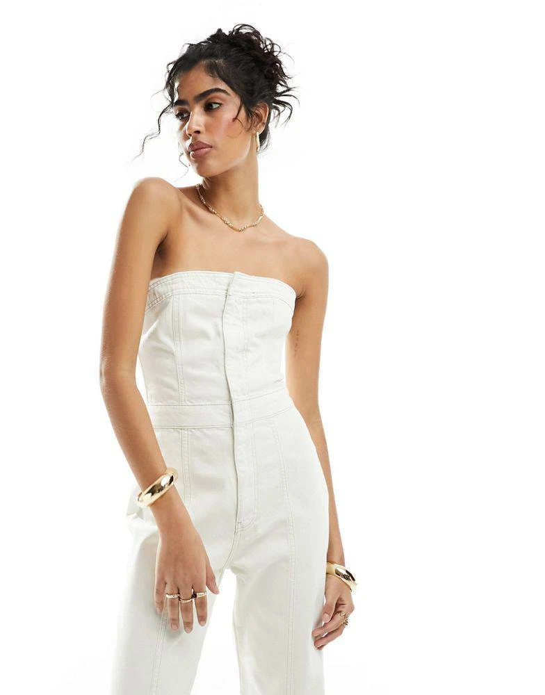 ASOS ASOS DESIGN strapless denim jumpsuit in off white 1