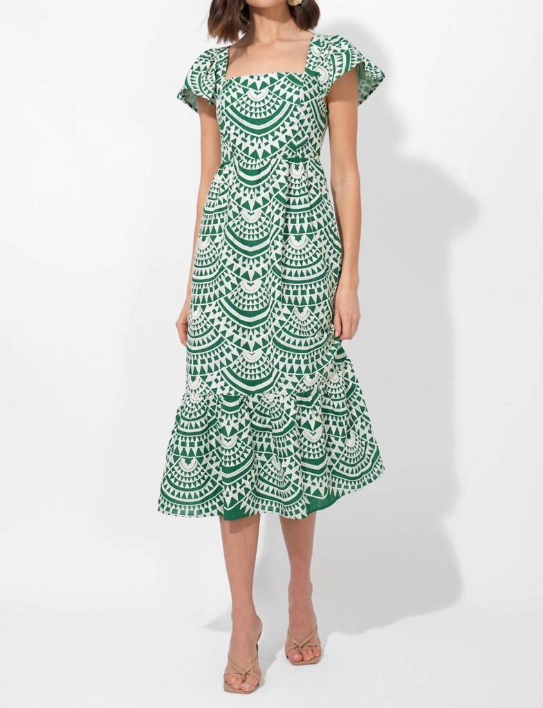 Adelyn Rae Adelyn Rae - Maja Cotton Crochet Flutter Sleeve Midi Dress