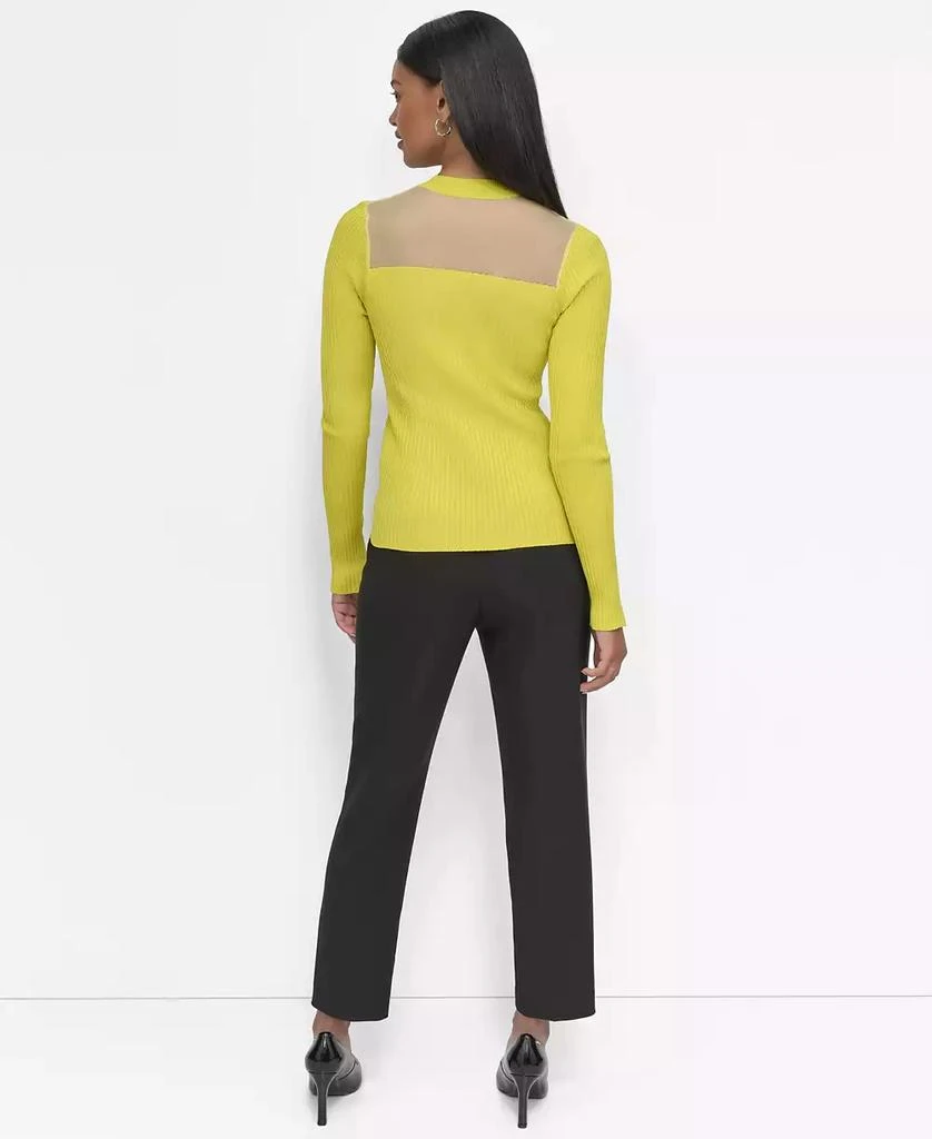 DKNY Women's Ribbed Split-Cuff Sheer-Bib Sweater 2
