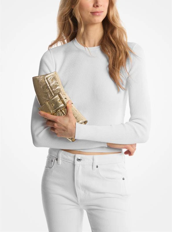 Michael Kors Colby Small Crackled Metallic Leather Convertible Clutch 5