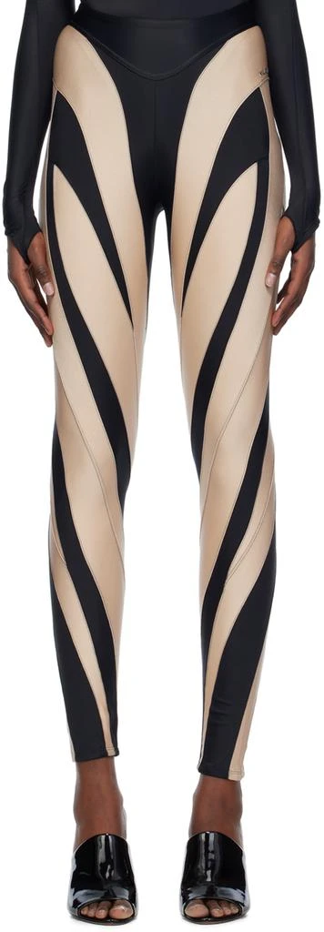 Mugler Black & Beige Spiral Leggings 1