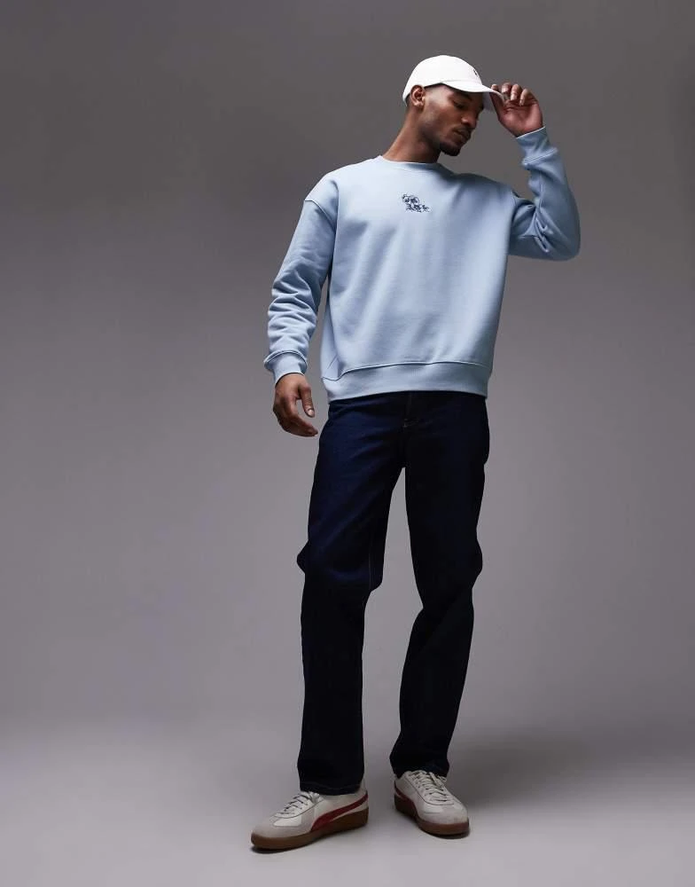 Topman Topman oversized fit sweatshirt with floral embroidery in blue 3