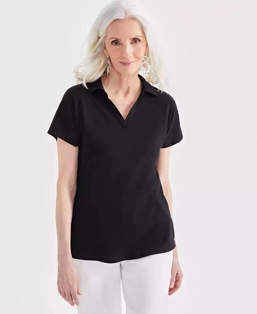 Style & Co Women's Linen Blend Polo Short-Sleeve Top, Created for Macy's 1