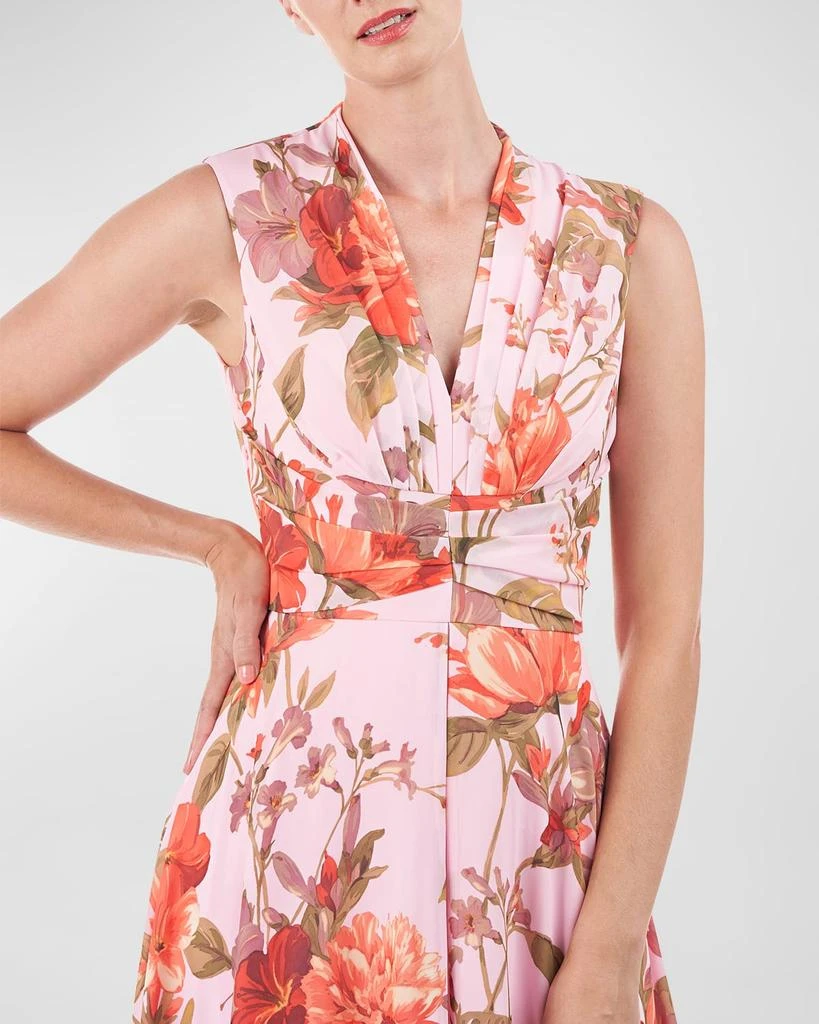 Kay Unger Nina Pleated Floral-Print Walk-Thru Jumpsuit 6
