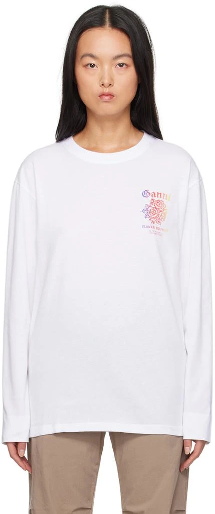 Ganni White Printed Long Sleeve T-Shirt 1