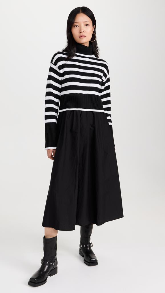 Moon River Long Sleeve Turtleneck Striped Sweater Dress