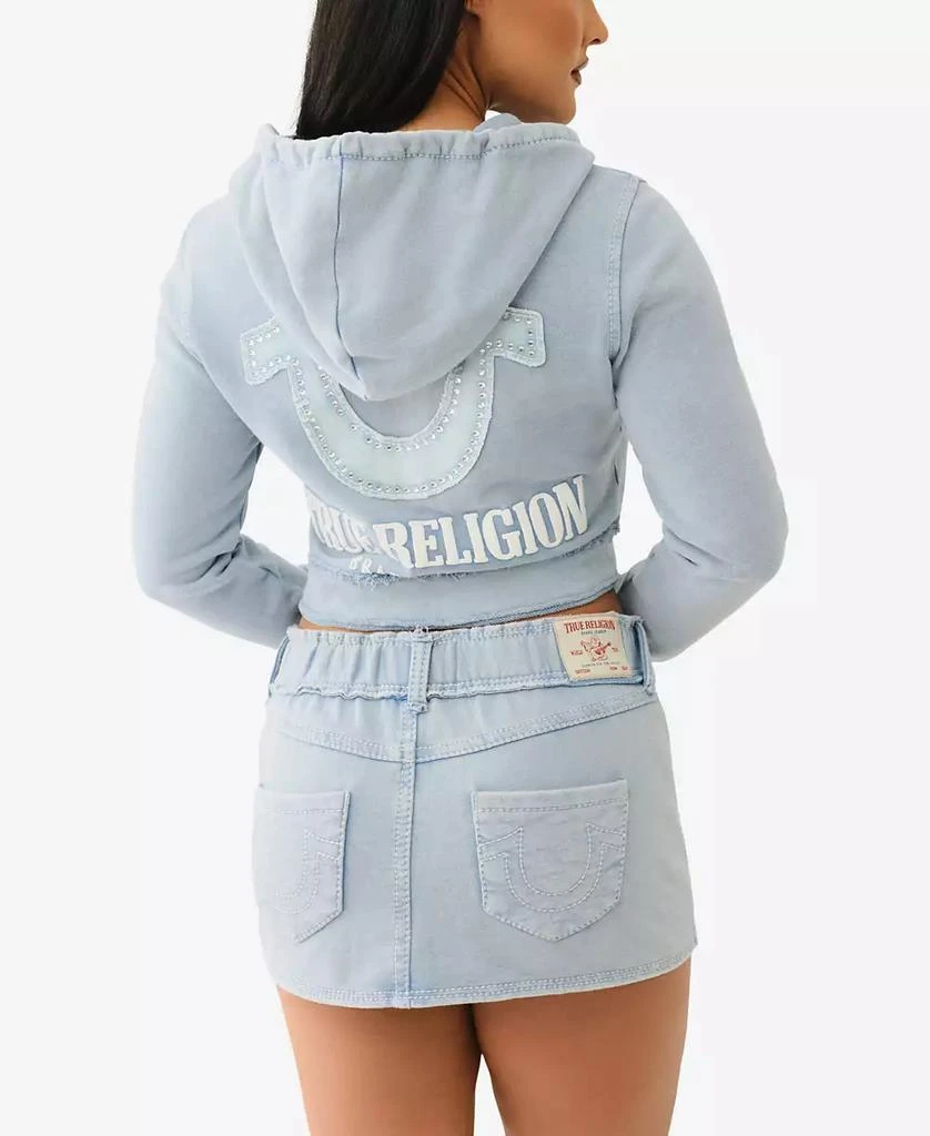 True Religion Women's Washed Raw Edge Big T Hoodie Sweatshirt 2