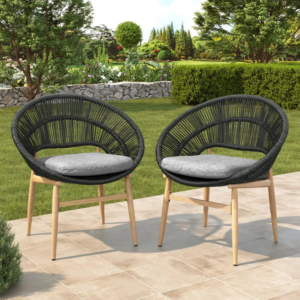 Streamdale Furniture Streamdale Modern Outdoor Dining Chairs with Teak Legs 
Gray Wicker