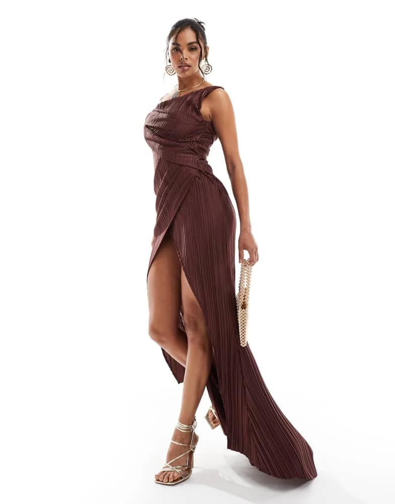 open lace back dress Zora One Shoulder Pleated Midi Dress main image 0