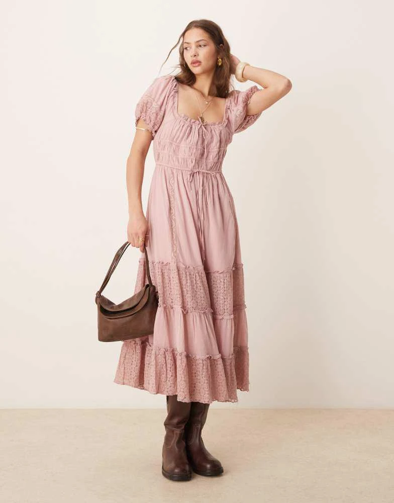 Free People Free People falling sun lace insert midi dress in pale mauve 1