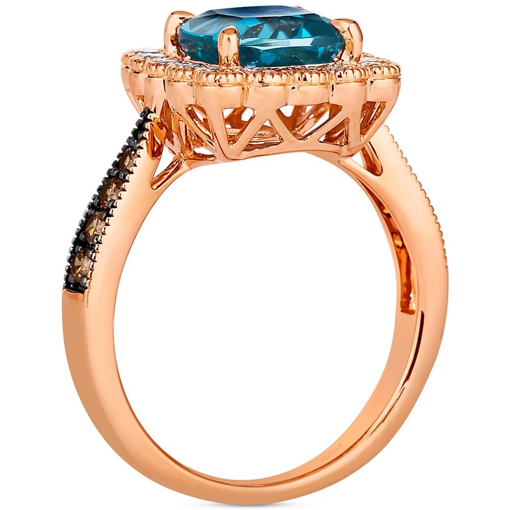 Le Vian Deep Sea Blue Topaz (2-1/2 ct. t.w.) & Diamond (1/2 ct. t.w.) Cushion Halo Ring in 14k Rose Gold