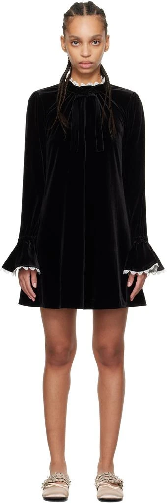 Ganni Black Velvet Jersey A-Line Minidress 1