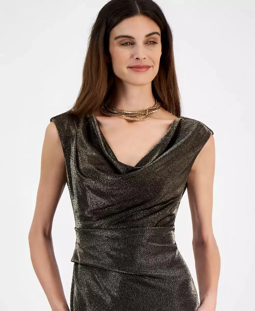 knee length dresses for ladies Iridescent Pink Metal Mesh Mini Cowl Neck Party Dress – Atelier Rioux  Fabric Store main image 0