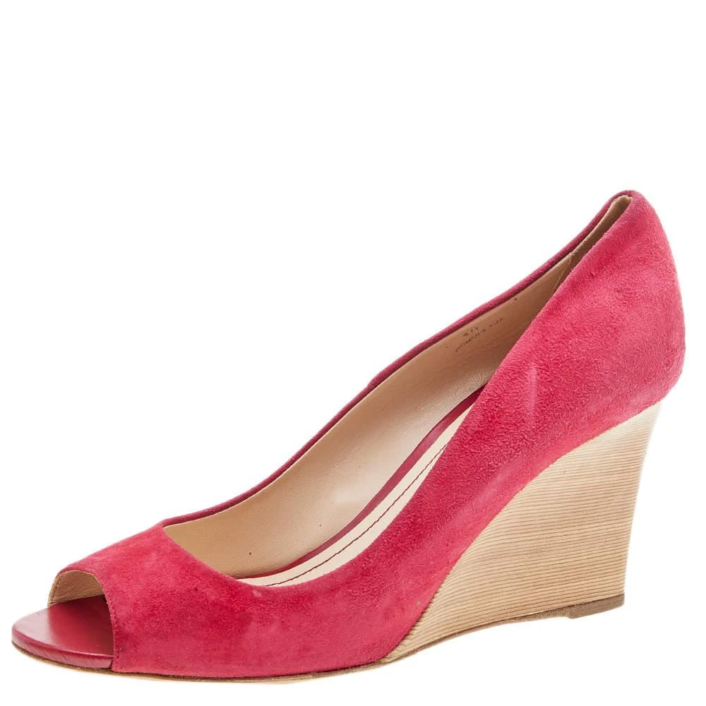 Tod's Tod's Crimson Red Suede Peep Toe Wedge Pumps Size 40 1
