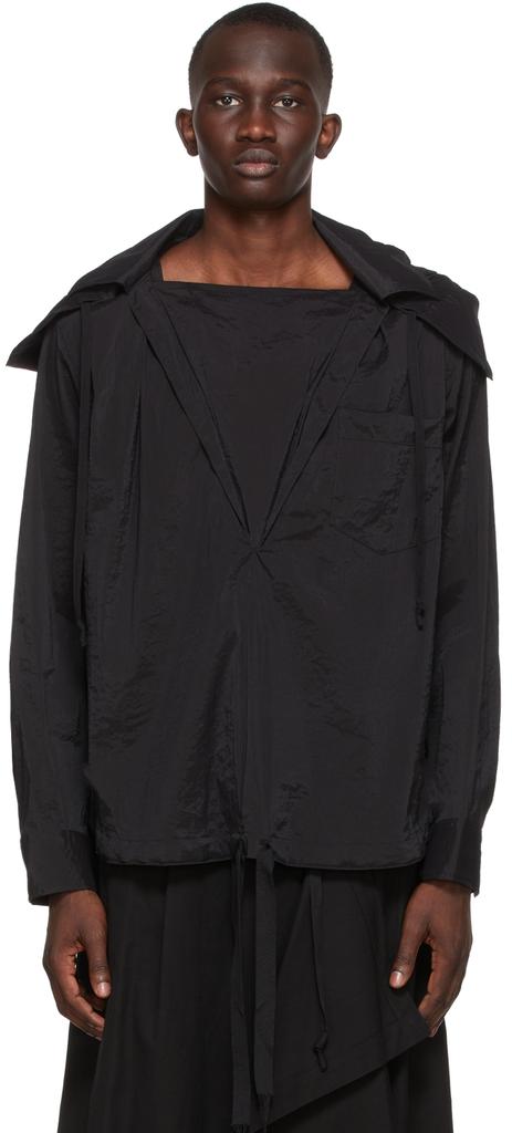 BED J.W. FORD Black Crinkled Nylon Hoodie