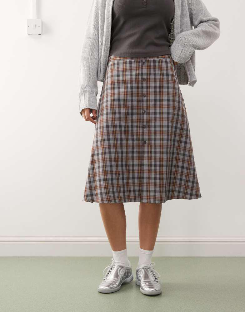 COLLUSION COLLUSION spliced midi skirt in check