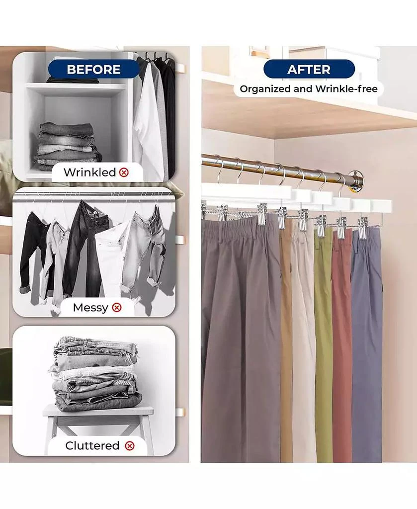 SereneLife 20 Pcs. Premium Wooden Pants Hangers - Heavy Duty Hanger Set with Chrome 360° Swivel Hook (White) 4