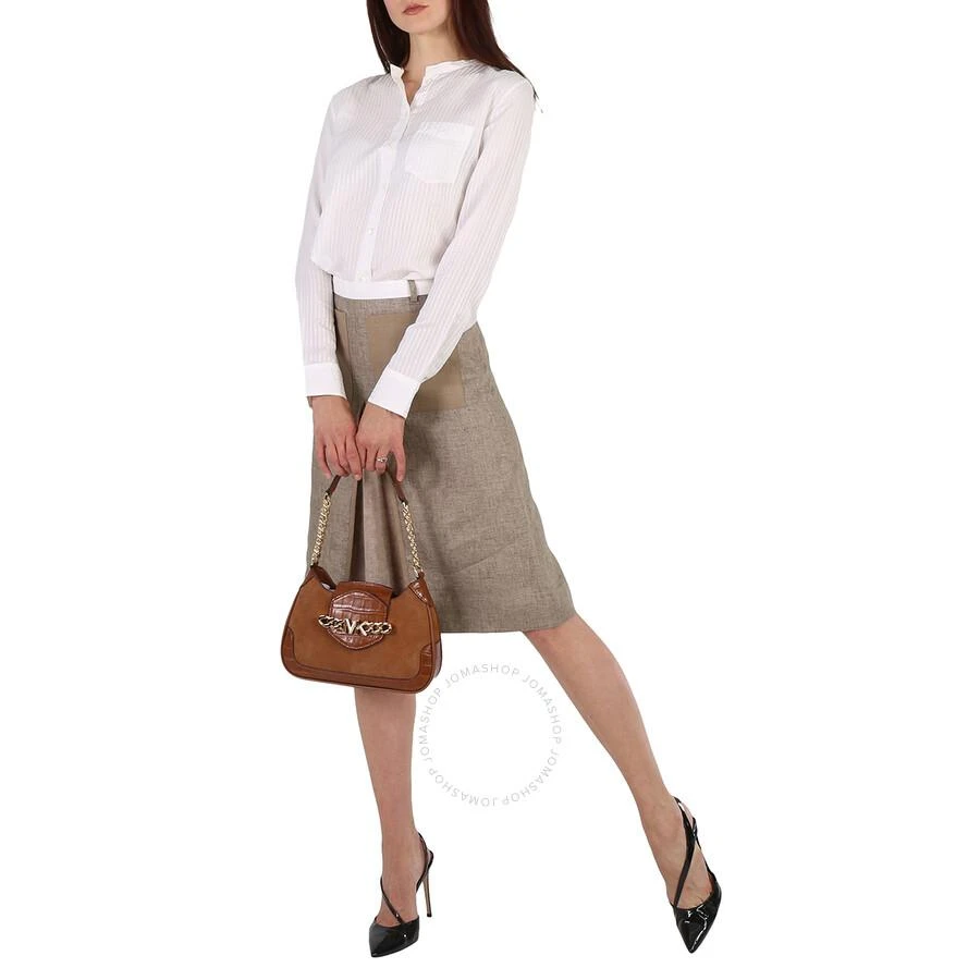 Michael Kors Brown Ladies Hally Small Suede And Crocodile Embossed Shoulder Bag 2