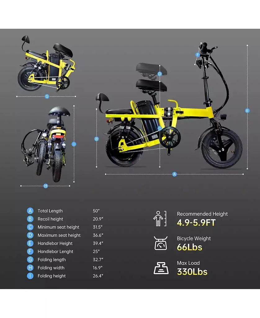 LTMATE Global Inc. Foldable 500W Electric Bike, LED Display, Shock Absorption, Anti-Theft Alarm 6