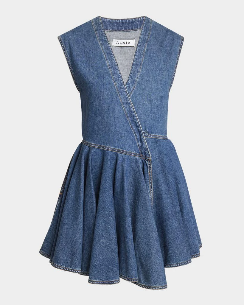 blue jean wrap dress Short Sleeve Denim Wrap Midi Dress in Blue main image 0
