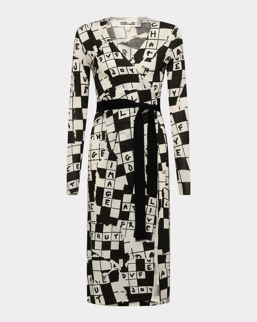 Diane von Furstenberg Luella Crossword-Print Midi Wrap Dress 1