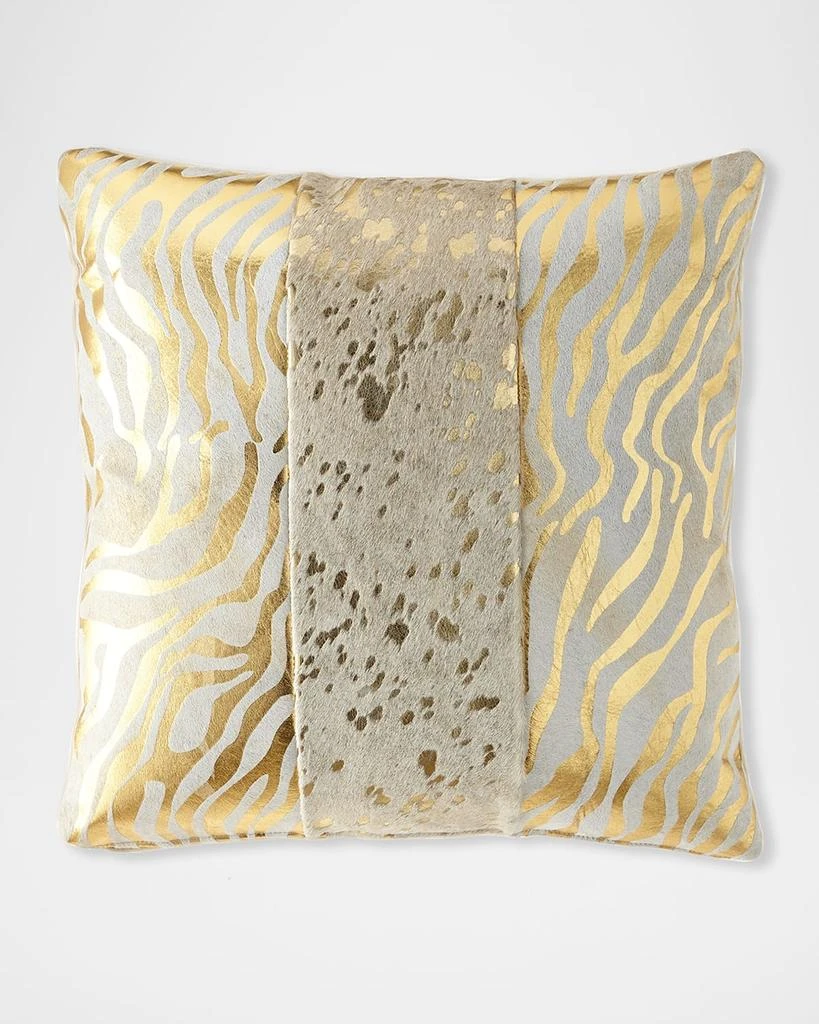 Massoud Colorblock Zebra & Spots Hair Hide Pillow, 19"Sq. 1