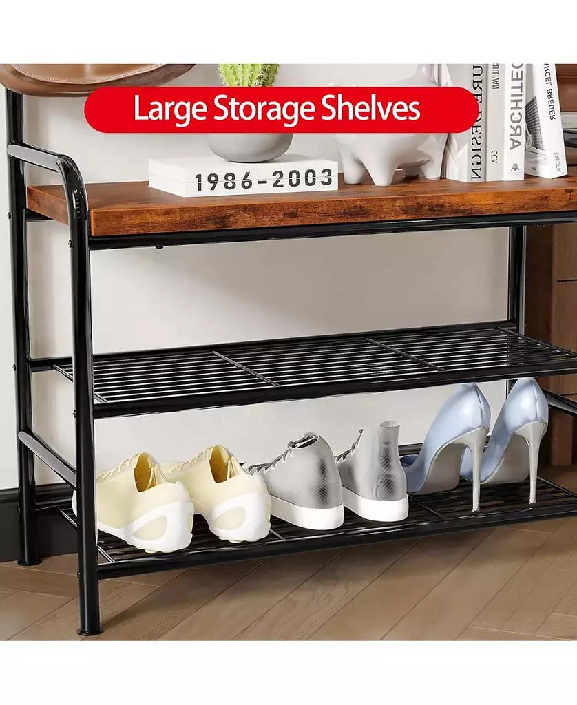 gaomon Hall Tree Shoe Bench, 4-in-1 Industrial Entryway Storage Bench with 8 Sturdy Hooks, Freestanding Coat Rack for Small Spaces, Apartments, Retro Brown 6