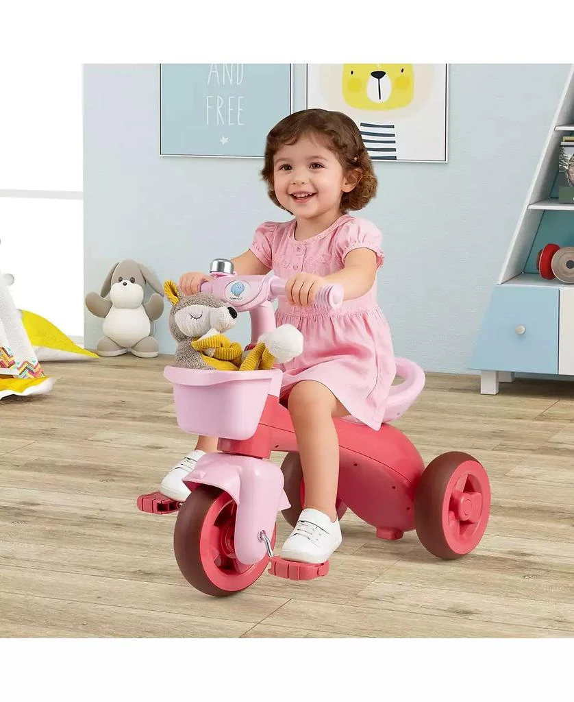 Mecale Toddler Tricycle with Limited Steering with Front Baskets and Bell-Pink 2