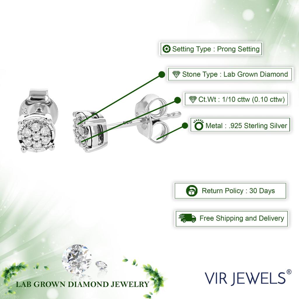 Vir Jewels 1/10 cttw Round Lab Grown Diamond Stud Earrings in .925 Sterling Silver with Push Back