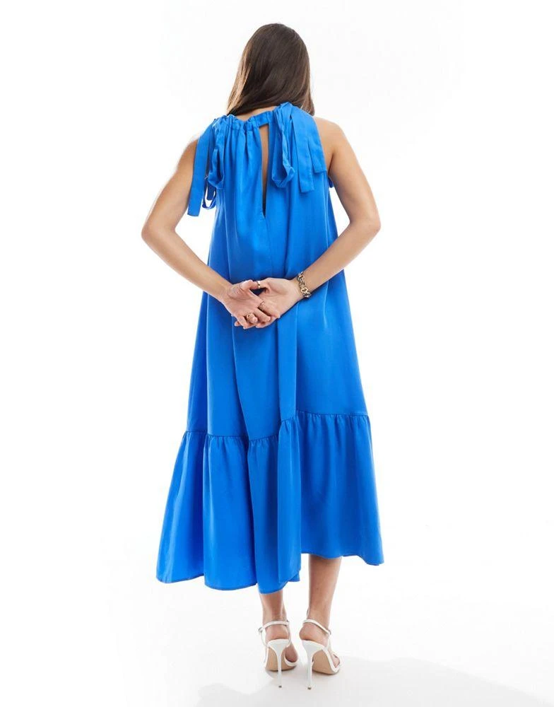 & Other Stories & Other Stories tiered hem maxi dress with gathered tie neck detail and keyhole back in blue 2