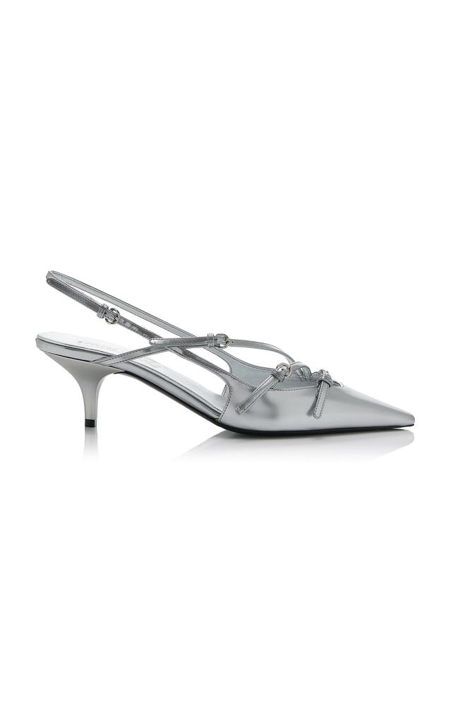 Miu Miu Miu Miu - Buckled Metallic Leather Slingback Pumps - Silver - IT 40 - Moda Operandi