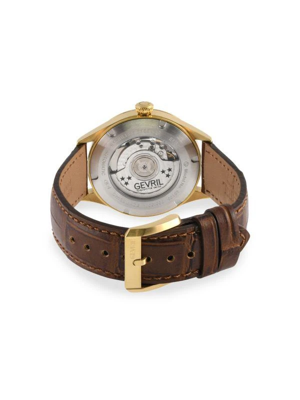Gevril Empire 40MM IP Goldtone Stainless Steel 
Leather Strap Chronograph Watch 2