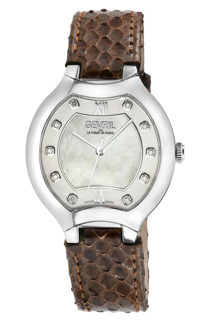 Gevril Lugano Diamond Snake Embossed Leather Strap Watch, 38mm 1