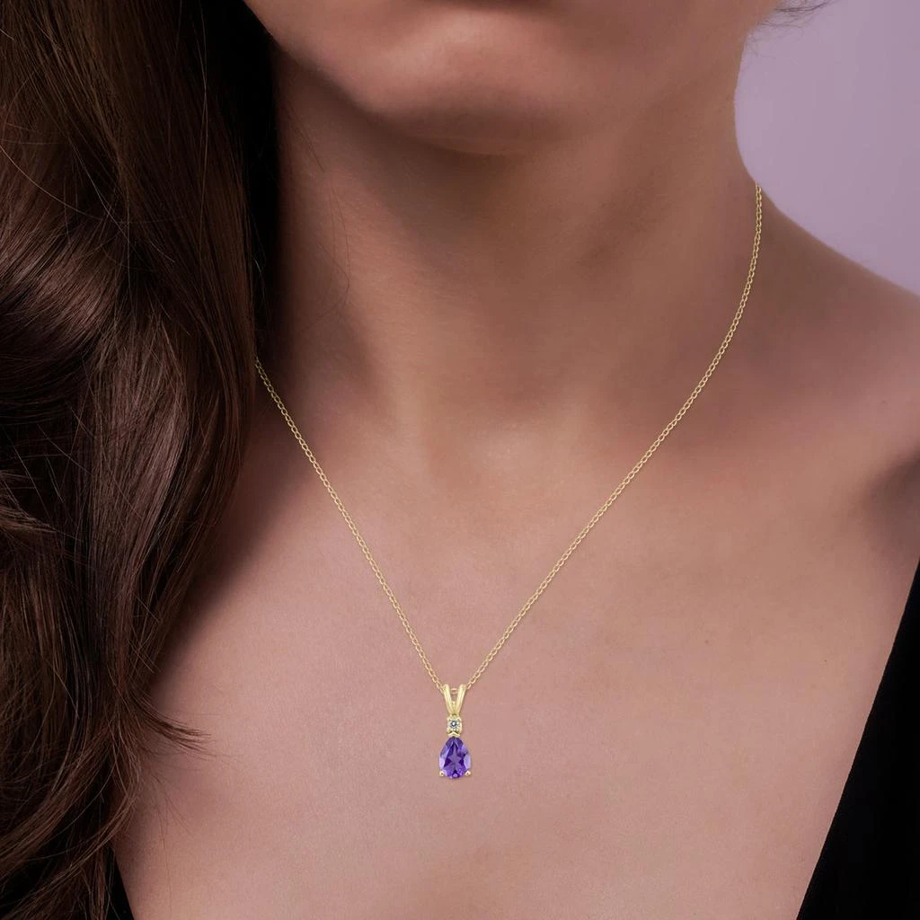 SSELECTS 14K Yellow Gold 8X6Mm Pear Amethyst And Diamond Pendant 5