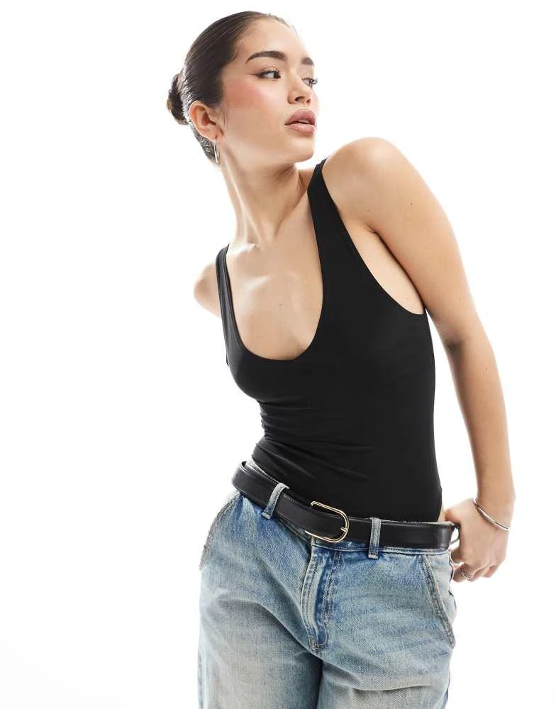 Miss Selfridge Miss Selfridge v neck soft touch bodysuit in black 1