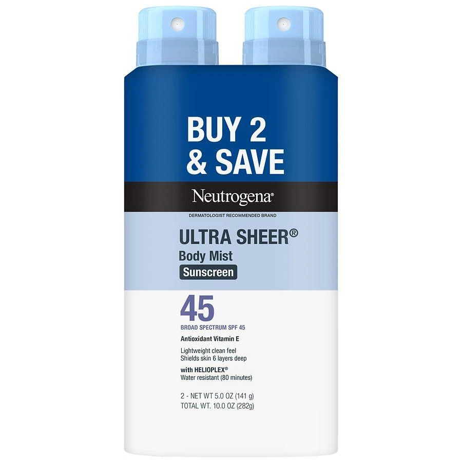 Neutrogena Ultra Sheer Body Mist Lightweight Sunscreen Spray, SPF 45 UVA/UVB