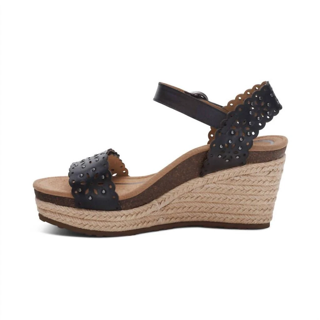 Aetrex Women's Sydney Quarter Strap Espadrille Wedge In Black 3
