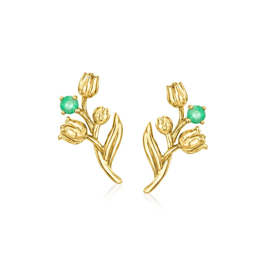 RS Pure by Ross-Simons Emerald Lily Of The Valley Flower Earrings in 14kt Yellow Gold 1