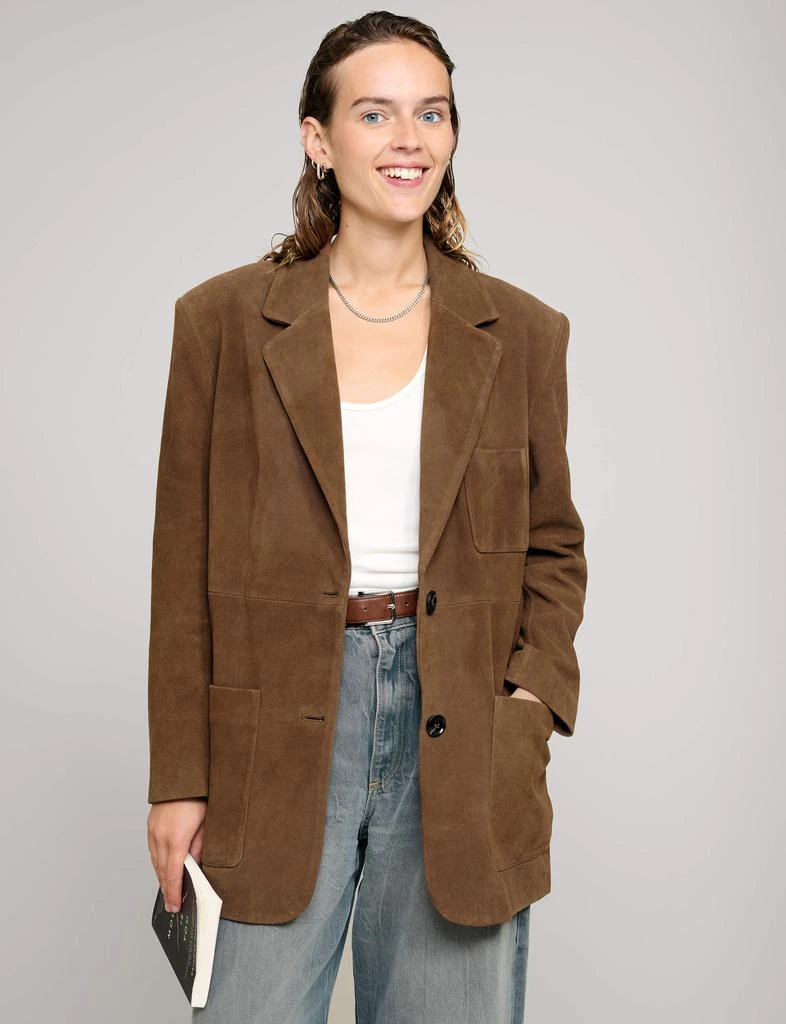 Pixie Market Brown Genuine-Leather Suede Blazer 2