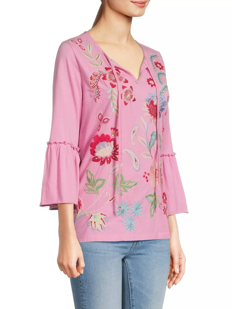 Johnny Was Freyde Floral Embroidered Cotton Blouse 4