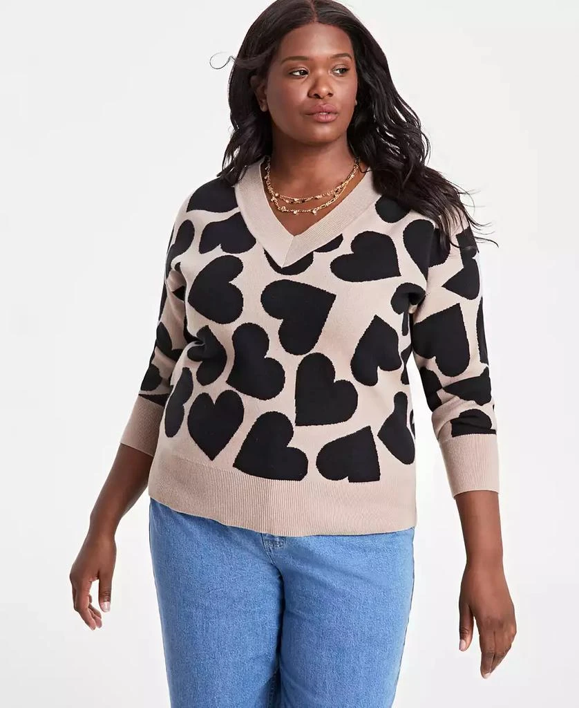 On 34th Trendy Plus Size Women's Jacquard Heart Pullover Sweater, Exclusively at Macy's 1