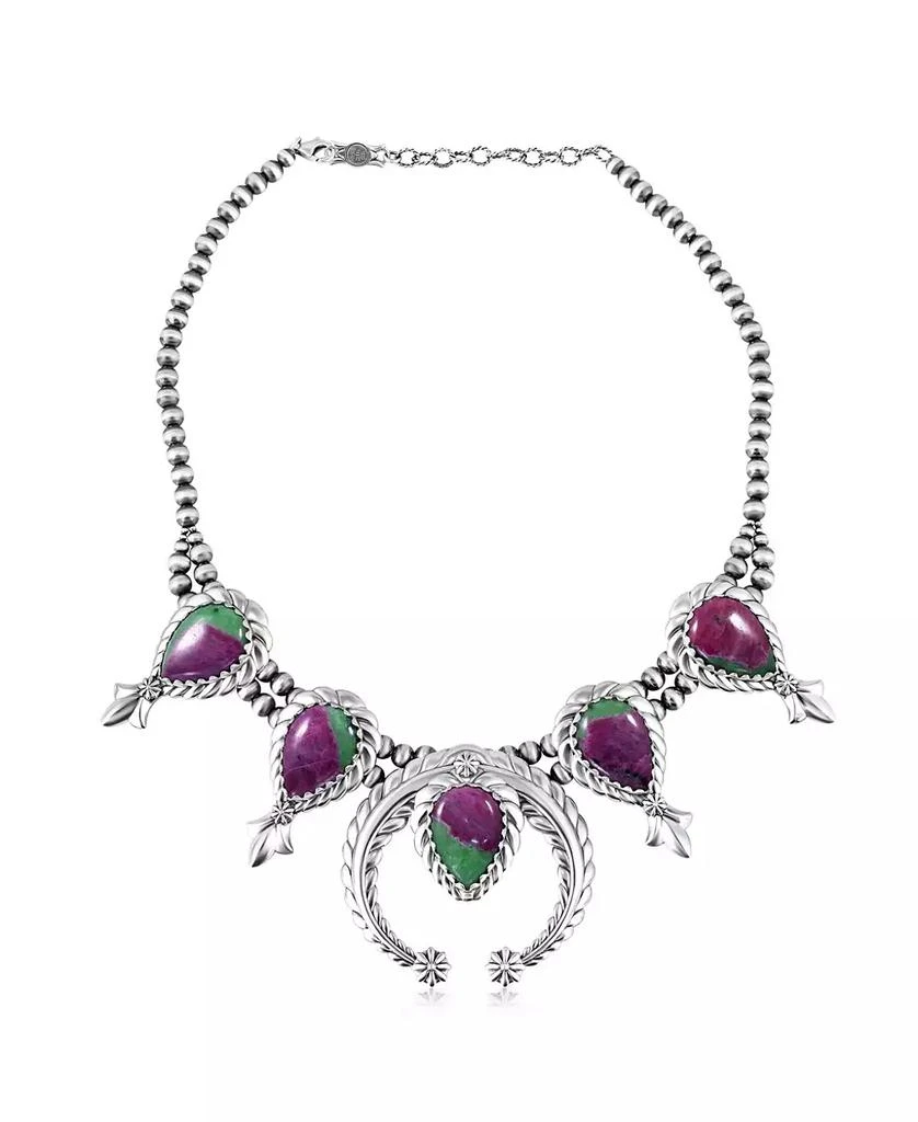 American West Jewelry Sterling Silver Ruby Zoisite Pear-Cut Squash Blossom Necklace, 17 to 20 Inches