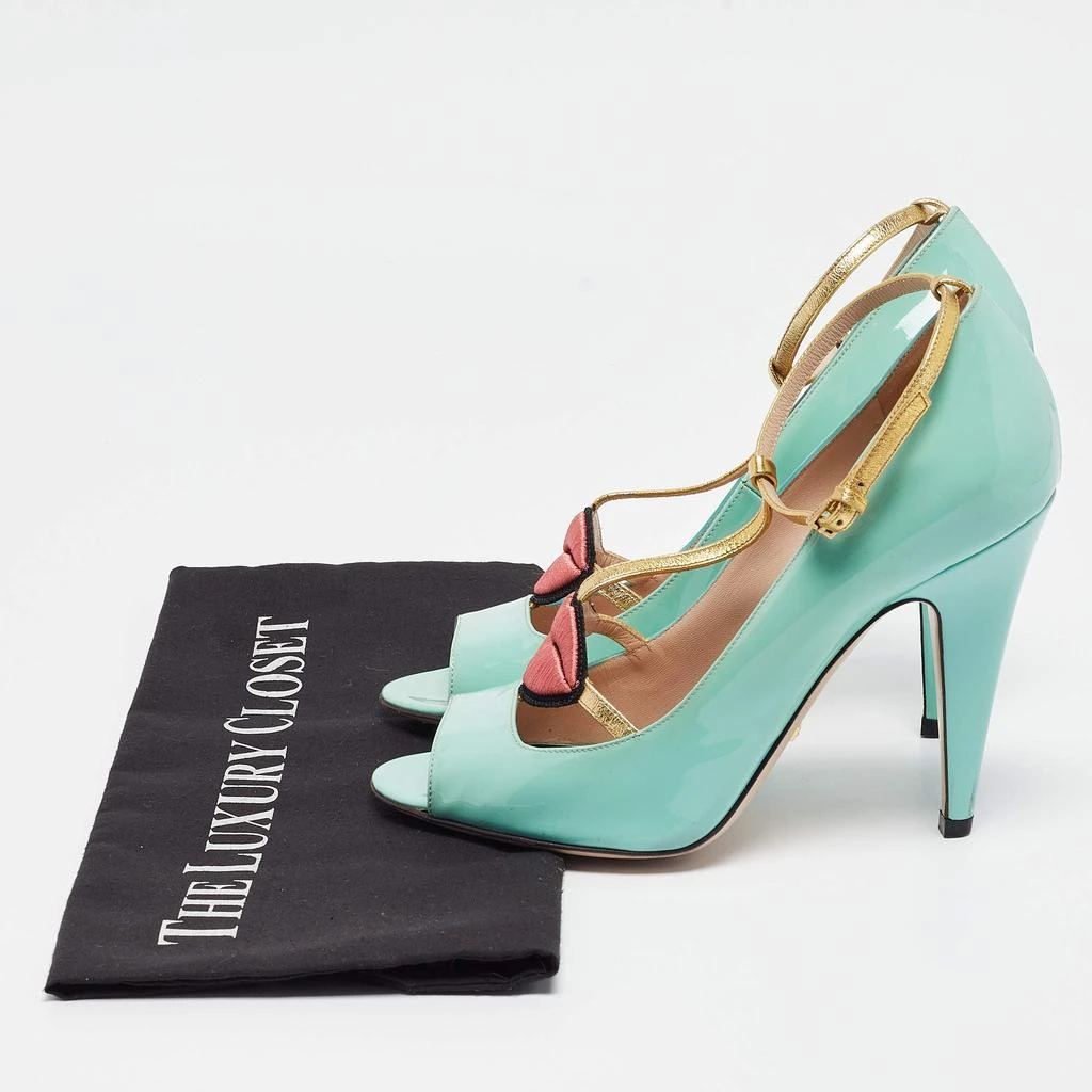 Gucci Gucci Blue Patent Molina  Ankle Strap Pumps Size 37 9