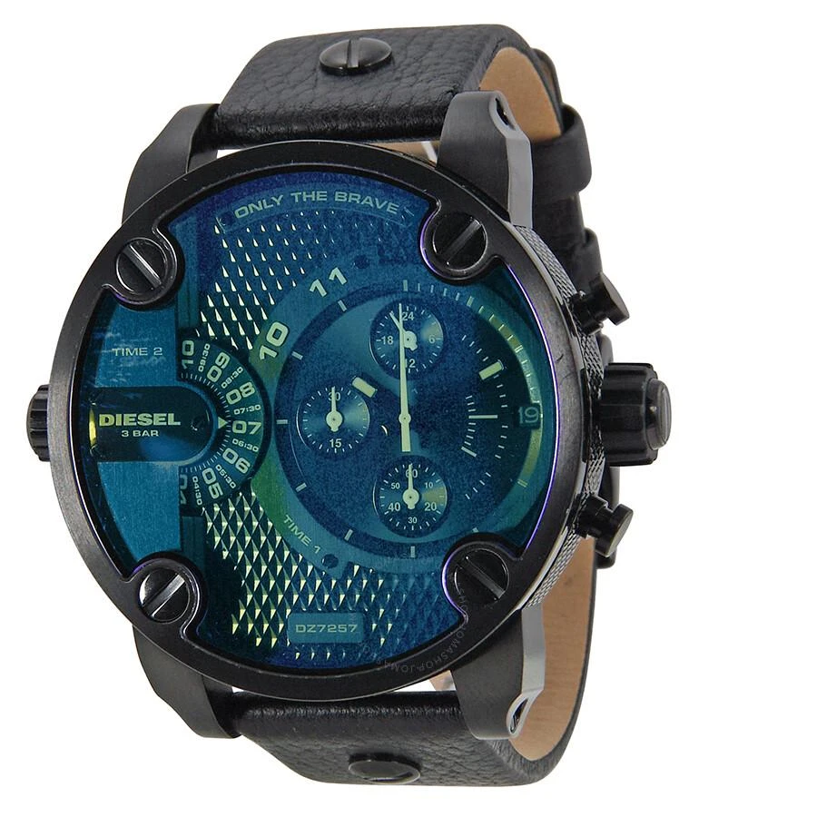 Diesel Bad Ass Chronograph Blue Dial Black Leather Men's Watch DZ7257 1
