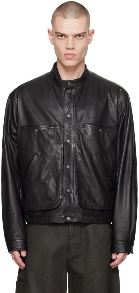 Lemaire Black Stand Collar Leather Jacket 1