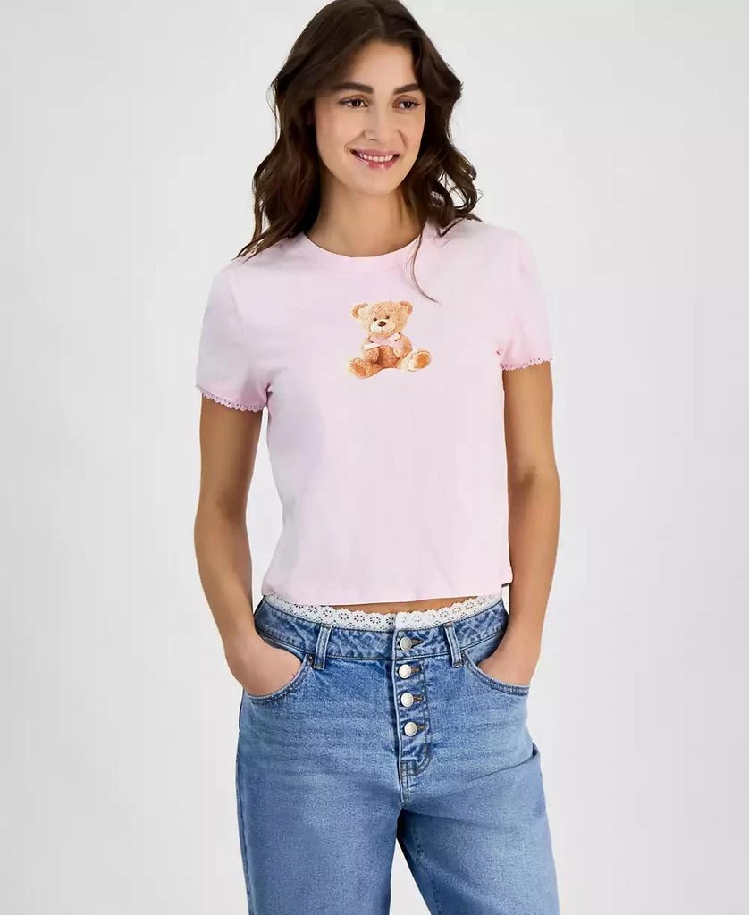 Rebellious One Juniors' Teddy Bear Bow Mineral Wash Graphic T-Shirt 3